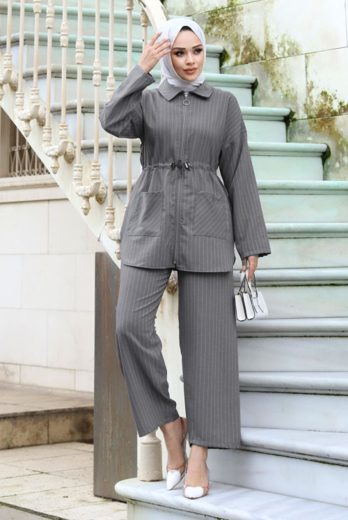 Melisa waisted Shirred Zipped Suit TSD240106 Grey