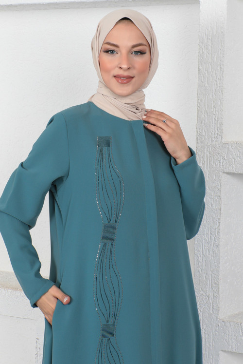 Its Dalgalı Pul Inlaid Hijab Abayas TSD230423 Mint Green