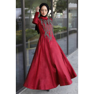 Its Pul Detailed Evening Dress TSD220544 Claret Red