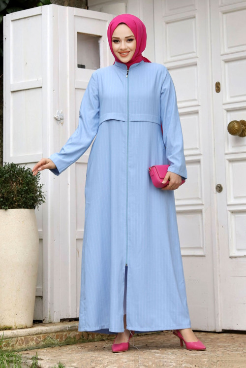 Pat Detailed from end Zipped Abayas TSD240212 baby blue