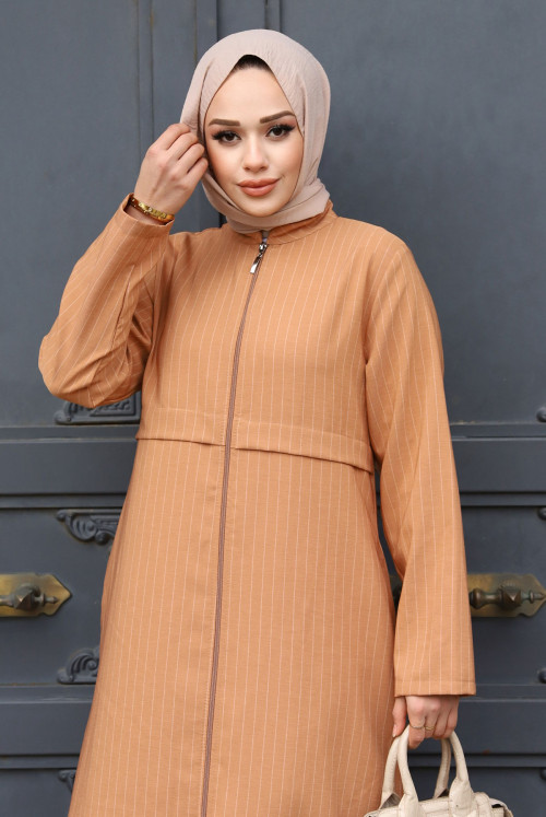 Pat Detailed from end Zipped Abayas TSD240212 Taba