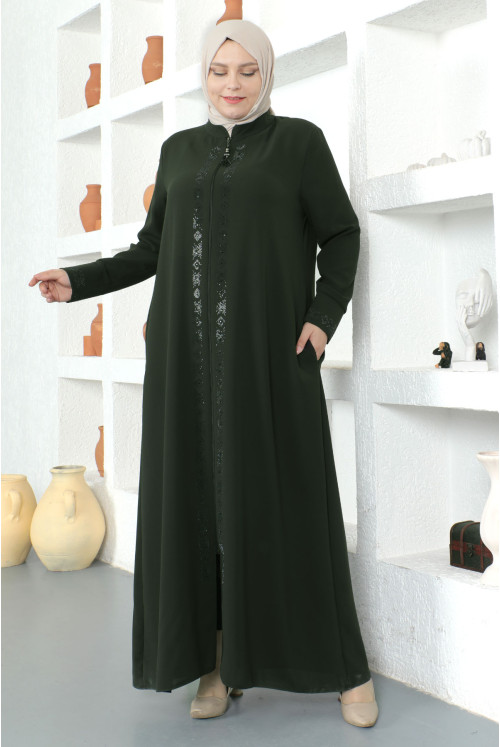 Pul Inlaid Hijab Abayas TSD230330 Khaki