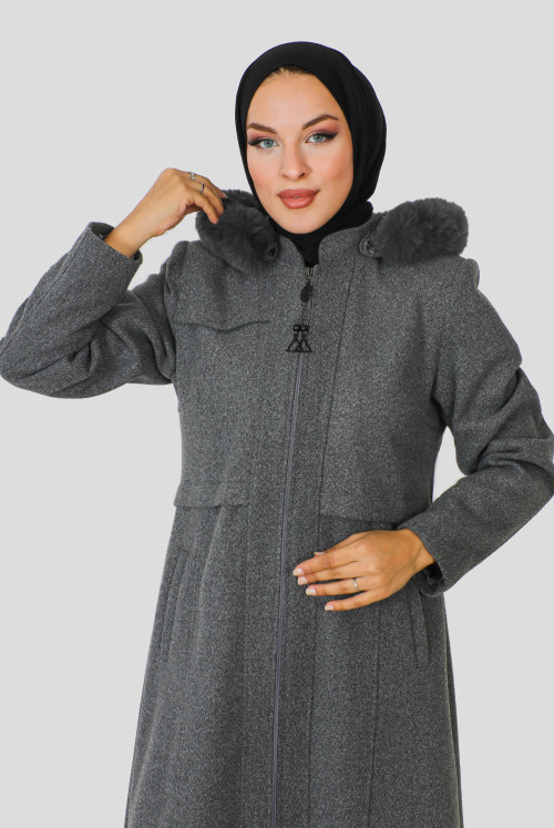 Complete Length Zipped Stamping fabric Coat TSD230913 Grey