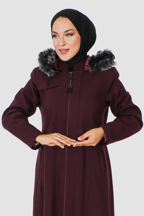 Complete Length Zipped Stamping fabric Coat TSD230913 Damson