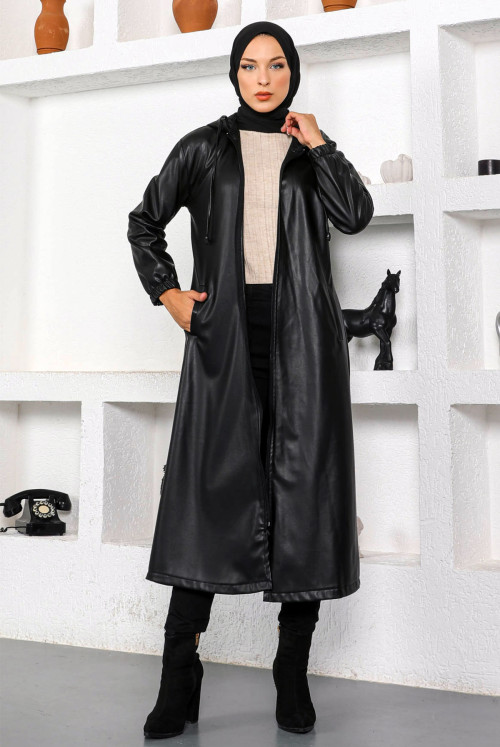 Long Length Black Leather Women-Jackets TSD221106