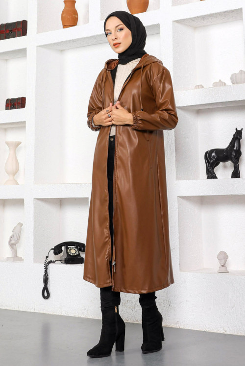 Long Length Taba Leather Women-Jackets TSD221106