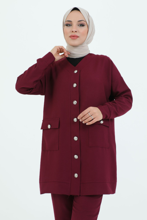 V Collar from end Button Pockets Binary Suit TSD231218 Damson