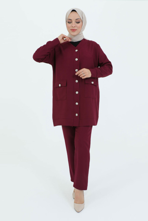 V Collar from end Button Pockets Binary Suit TSD231218 Damson