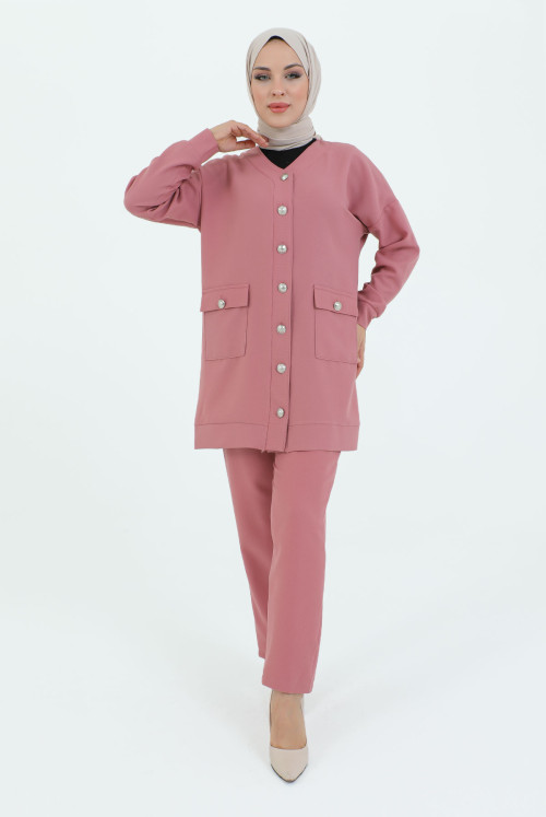 V Collar from end Button Pockets Binary Suit TSD231218 Light Pink