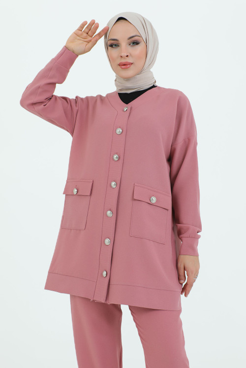 V Collar from end Button Pockets Binary Suit TSD231218 Light Pink