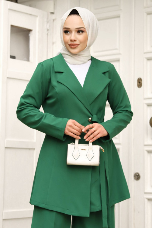Hand-Linked Double Breasted Collar jacketed Suit TSD240230 Emerald Green