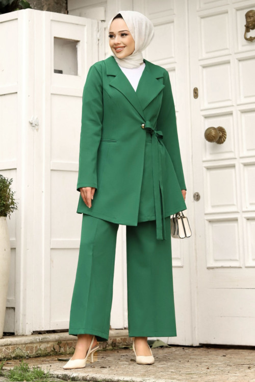 Hand-Linked Double Breasted Collar jacketed Suit TSD240230 Emerald Green
