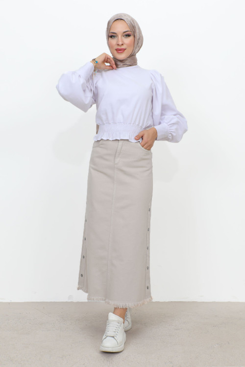 sides Fitted Jeans Skirt TSD22019 Beige
