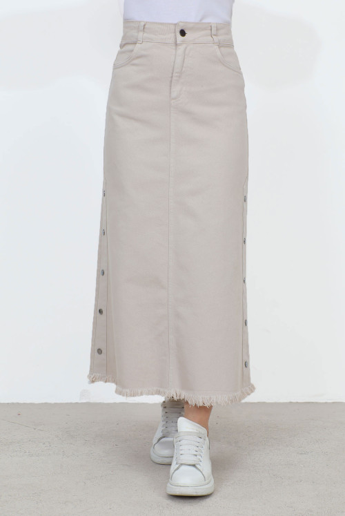sides Fitted Jeans Skirt TSD22019 Beige