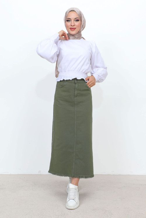 sides Fitted Jeans Skirt TSD22019 Khaki