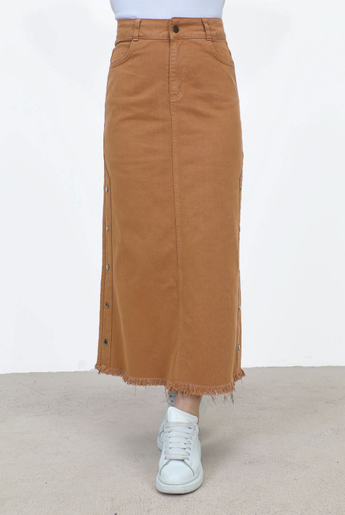 sides Fitted Jeans Skirt TSD22019 Taba