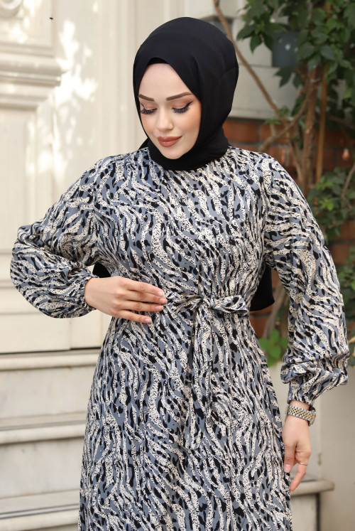 Zebra Patterned arm Elastic Hijab Dress TSD240322