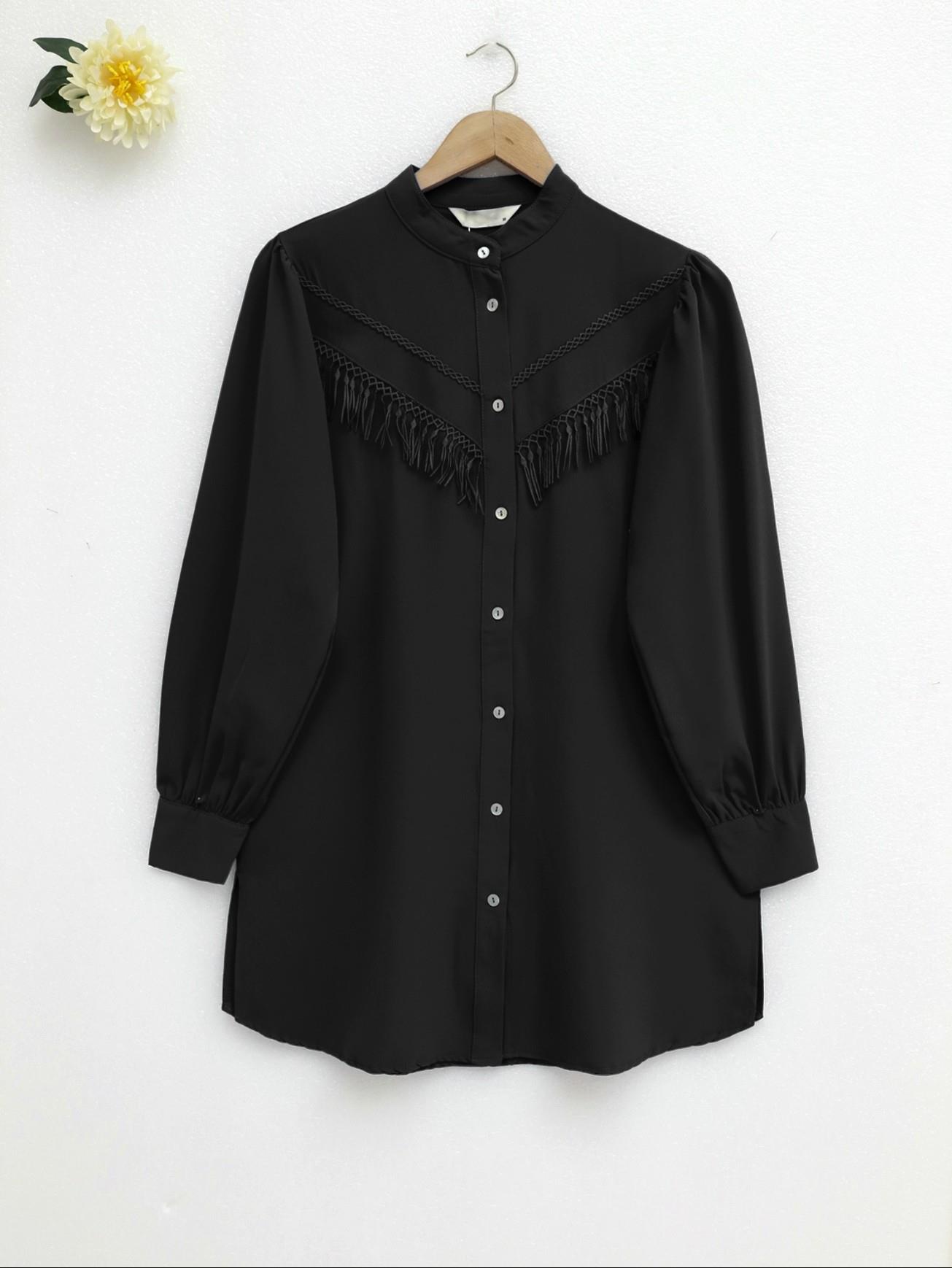 Judge Collar Its Tasseled Shirt -Black