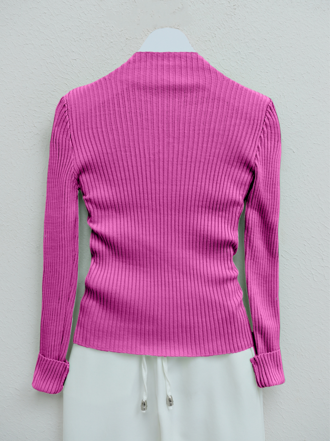 Half Throat Fitilli Knitwear Sweater -Hot pink