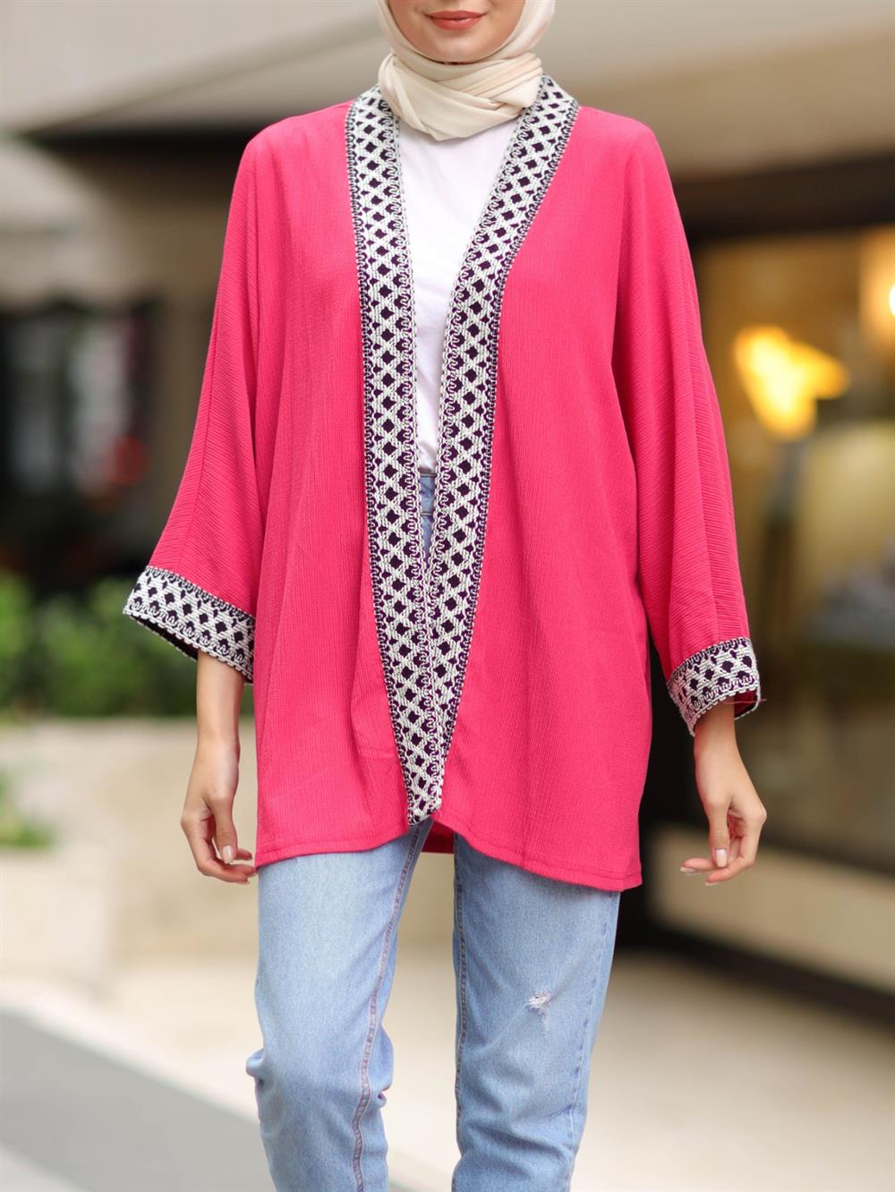 Araboy Ethnic Stripe Kimono -Hot pink