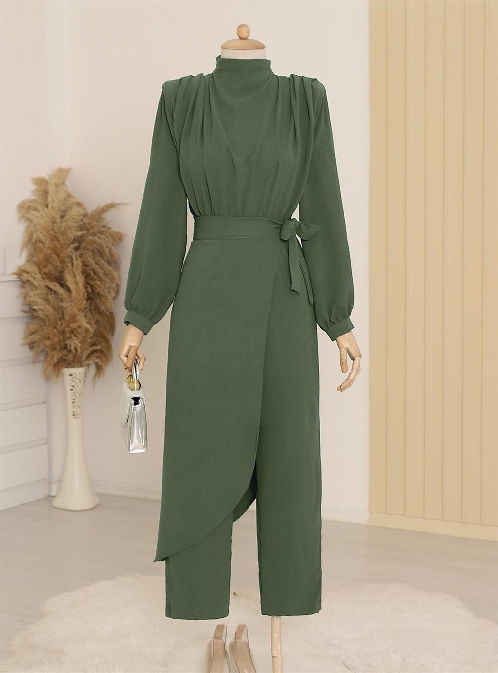 Skirt Detailed Vatkalı Ayrobin Overalls  -Green