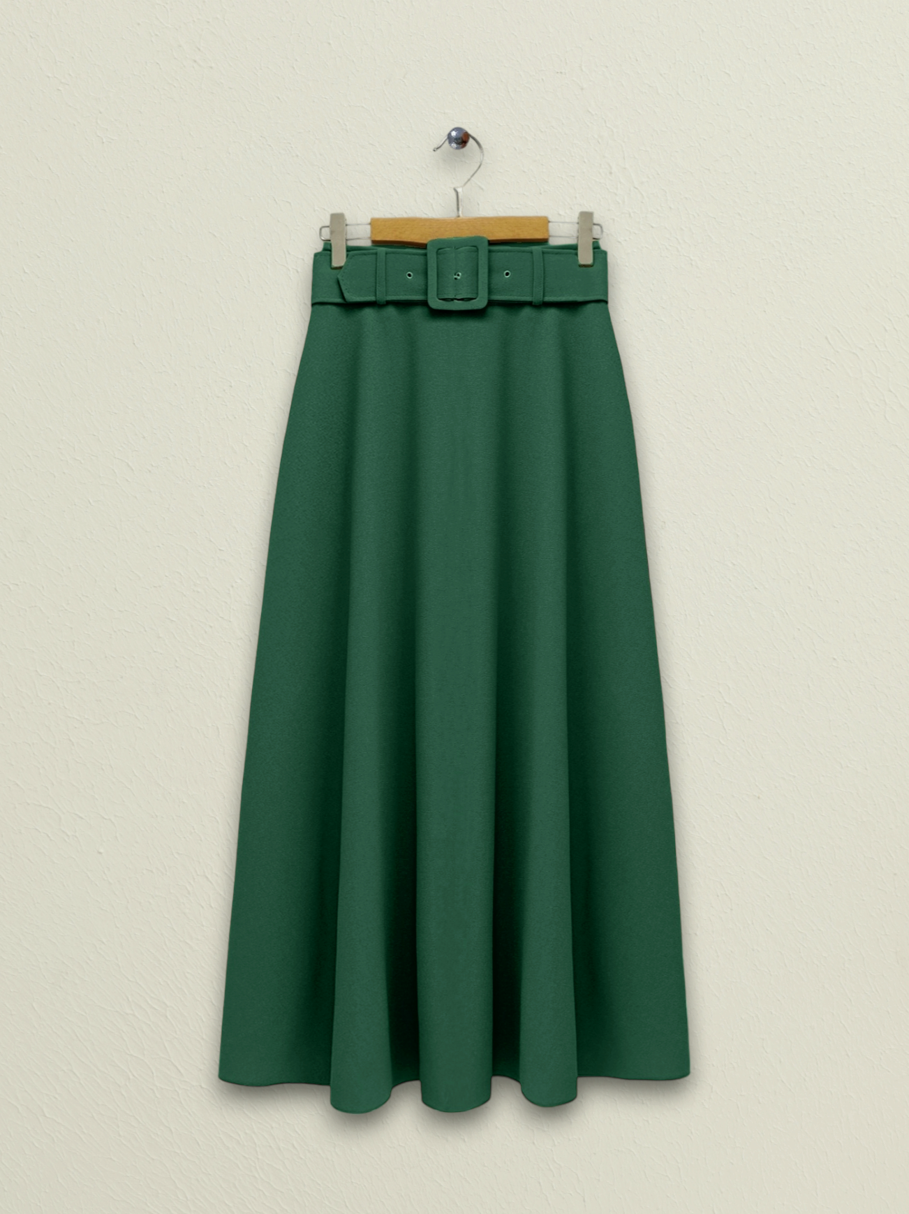 Belt Buckle waisted Elastic Skirt -Emerald