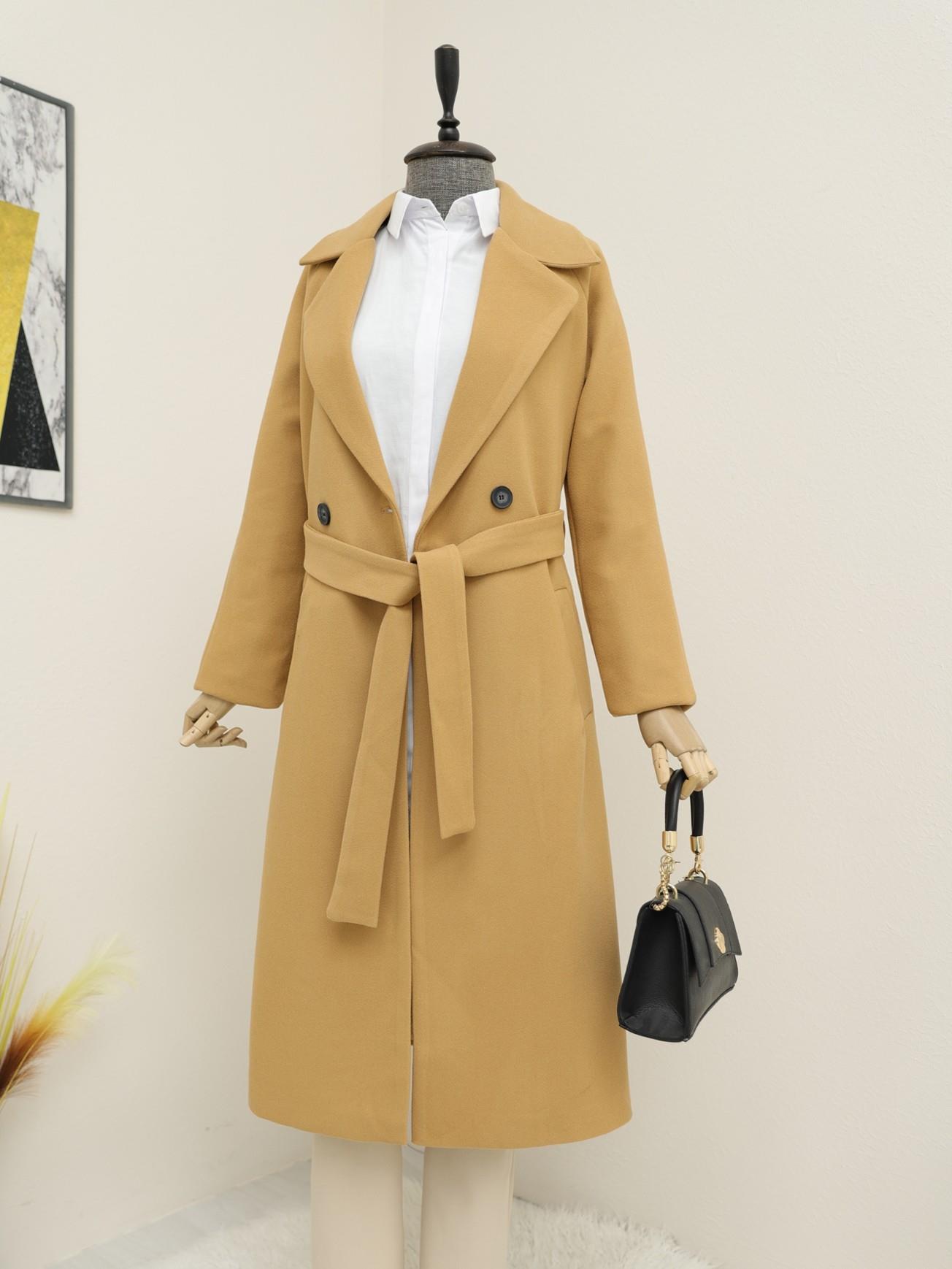 Arched Lined Stamping fabric Coat    -Mink