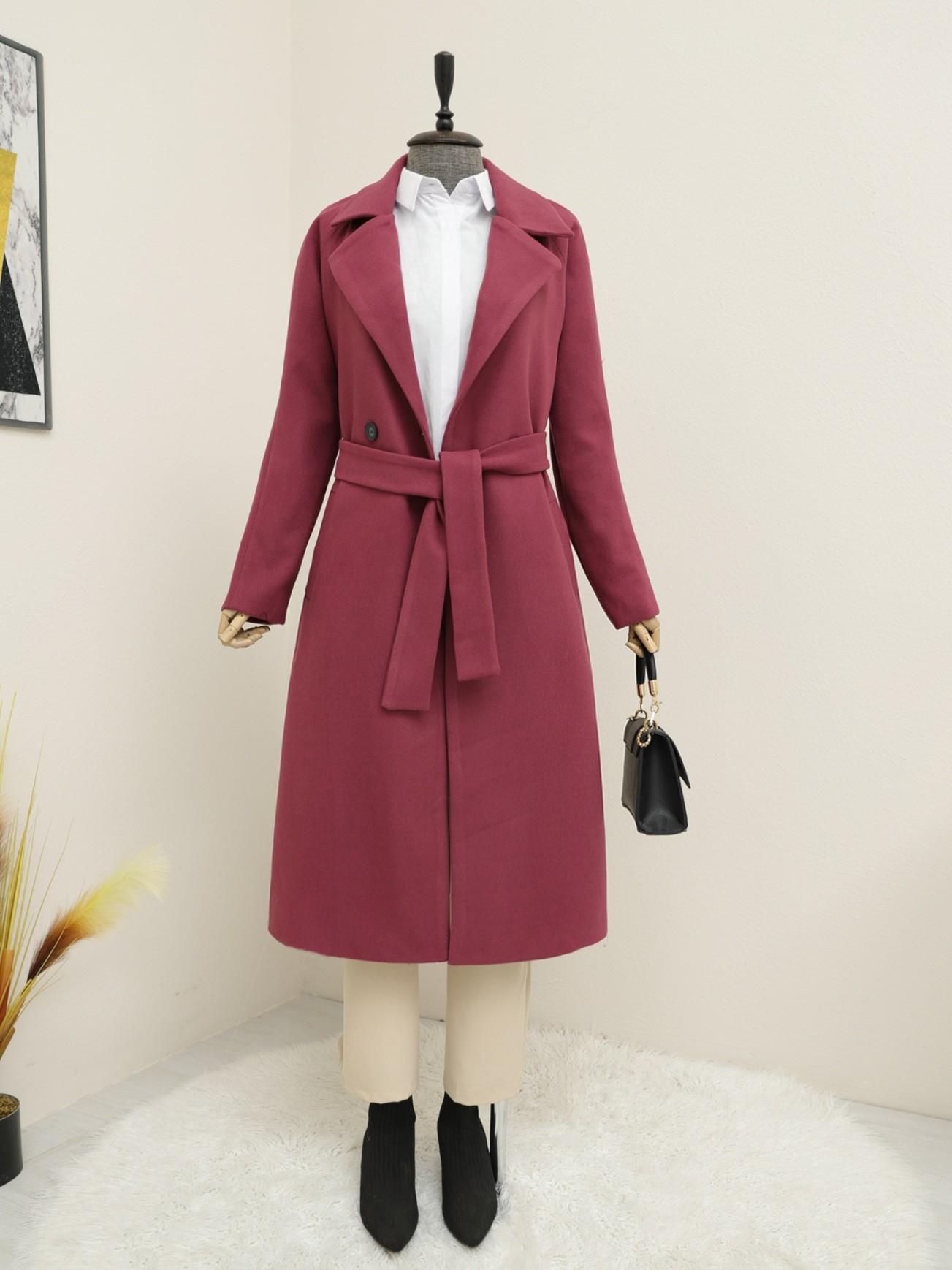 Arched Lined Stamping fabric Coat   -Damson