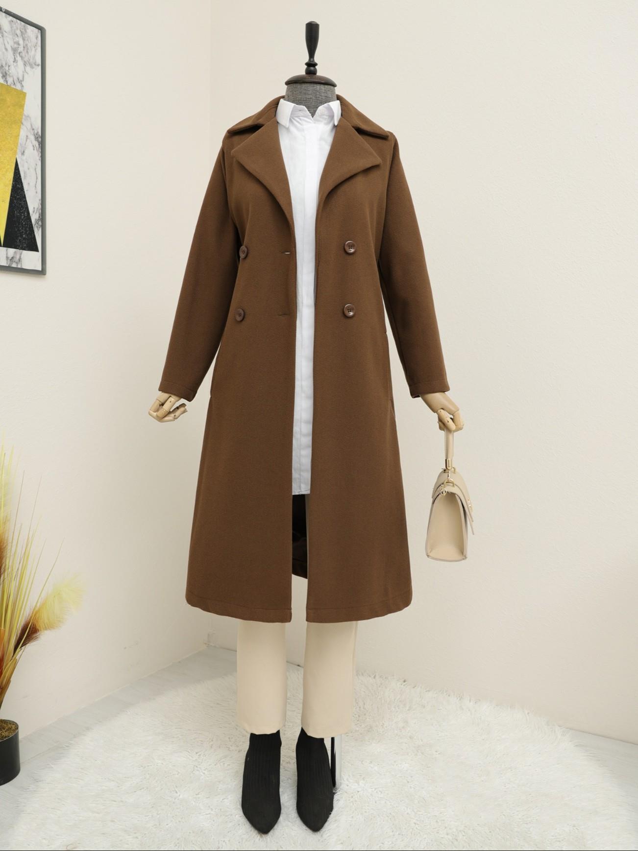 Arched Lined Stamping fabric Coat  -K. Brown