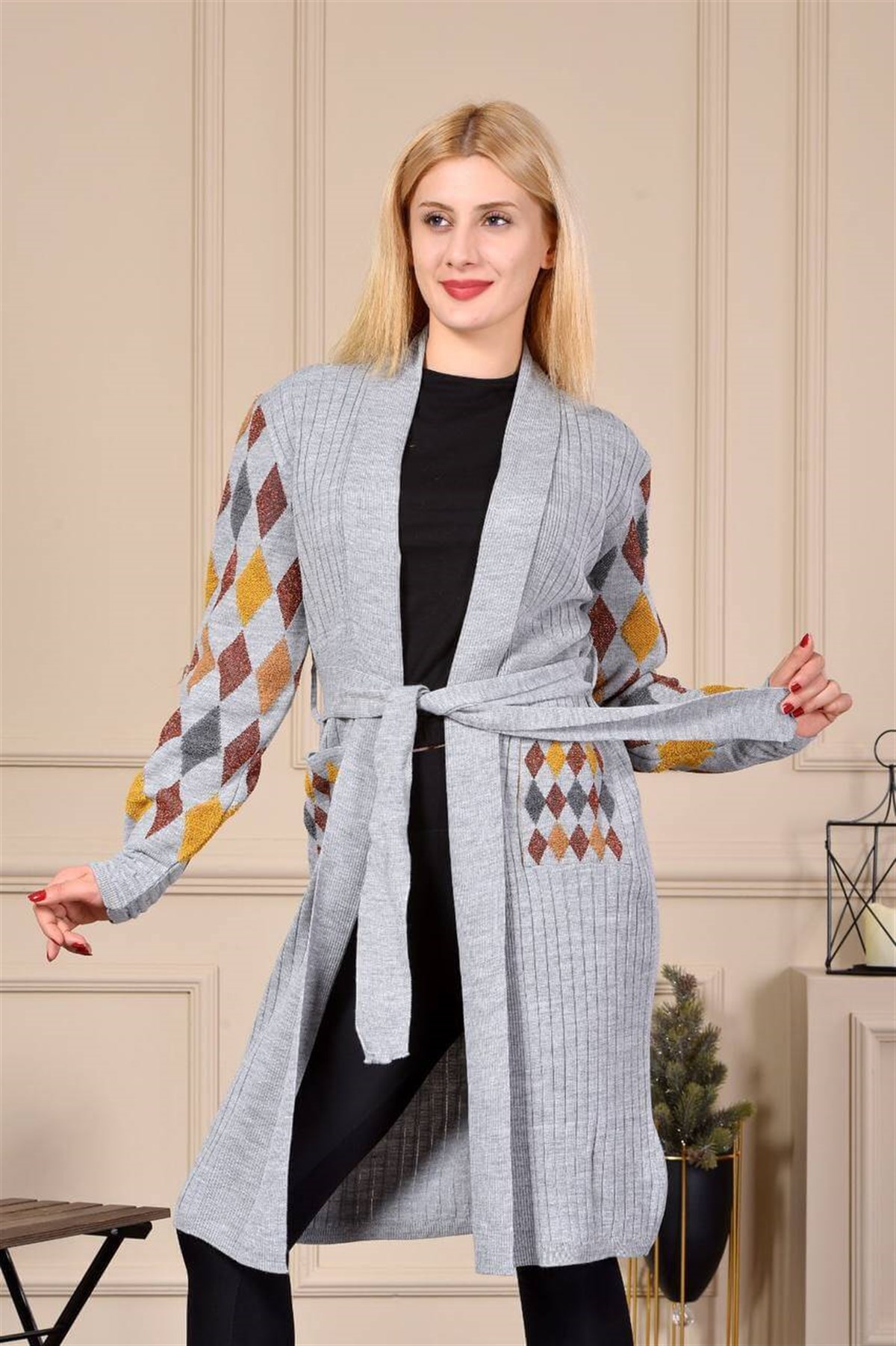 Arms Simli Baklawa Patterned Knitwear Jacket -Light grey