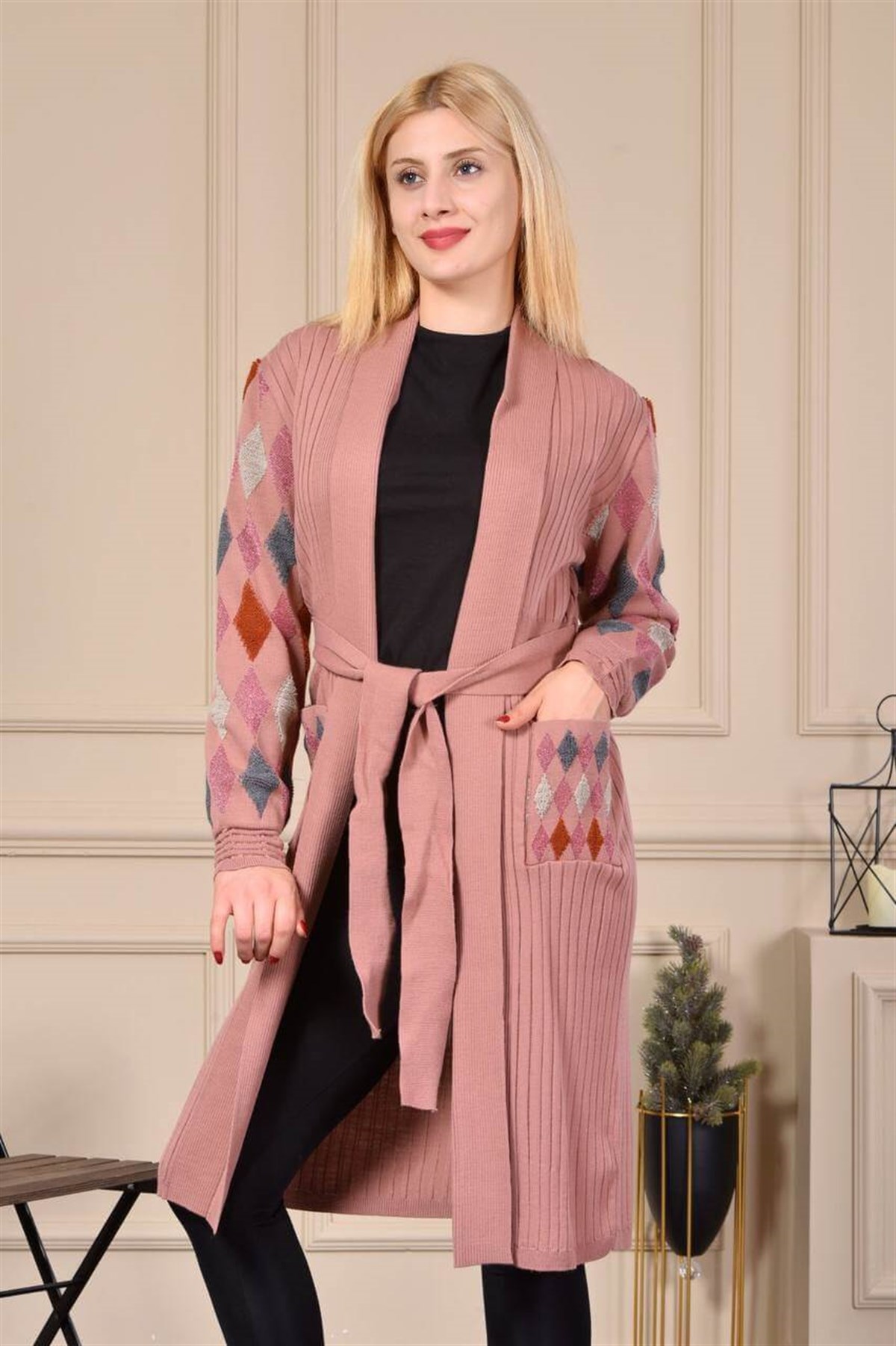 Arms Simli Baklawa Patterned Knitwear Jacket -Light Pink