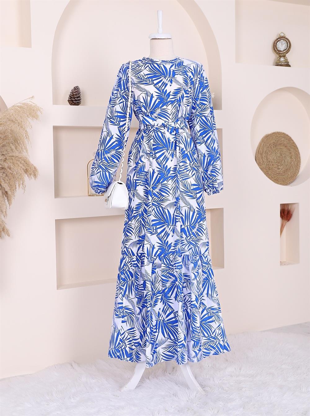 arm Elastic Palmiye Desen Dress  -Saks