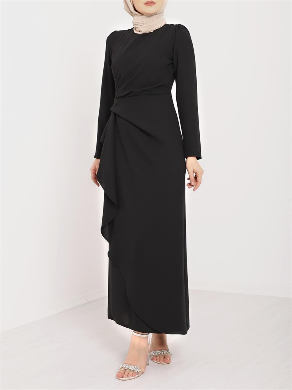 Its Allerli skirt Asymmetric Crepe Dress -Black