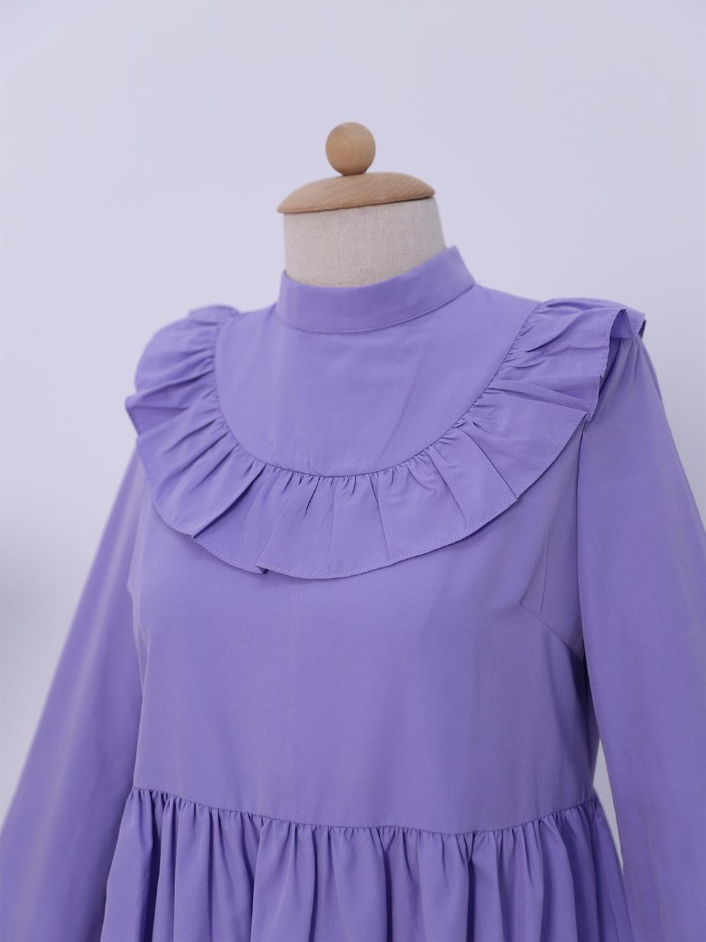 Robadan Frilly skirt pieced arm Elastic Tunics -Lila