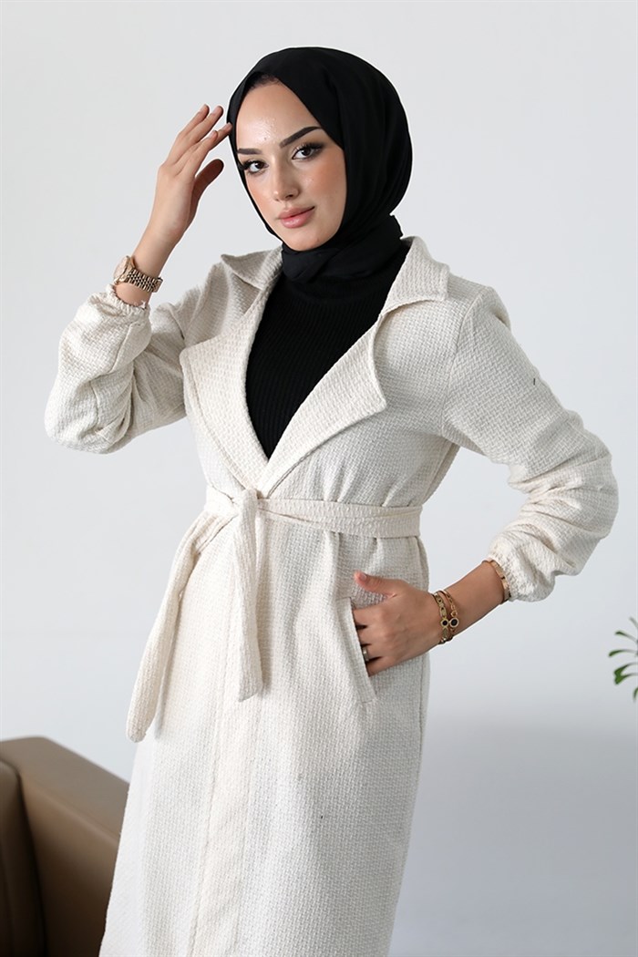 Alçin Double Breasted Collar Arched Hijab Cardigan 365 - White