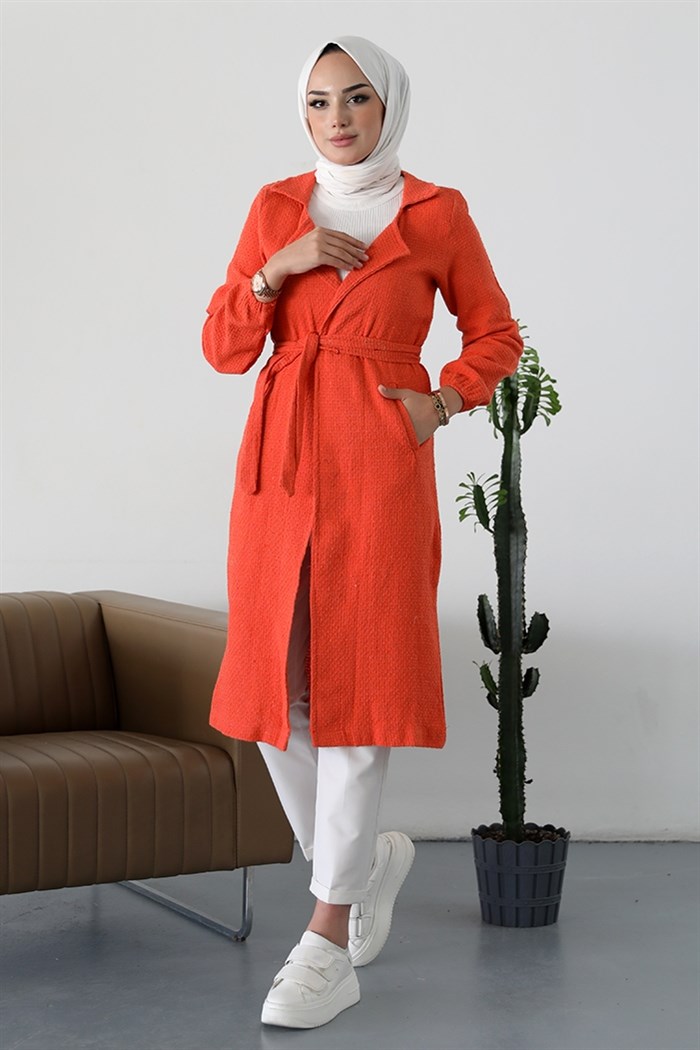 Alçin Double Breasted Collar Arched Hijab Cardigan 365 - Orange