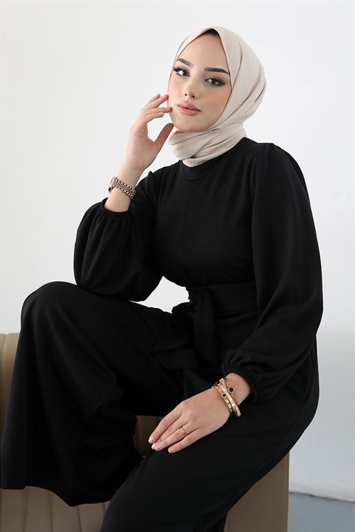 Fulya Arms Elastic Arched Hijab Overalls 357 - Black