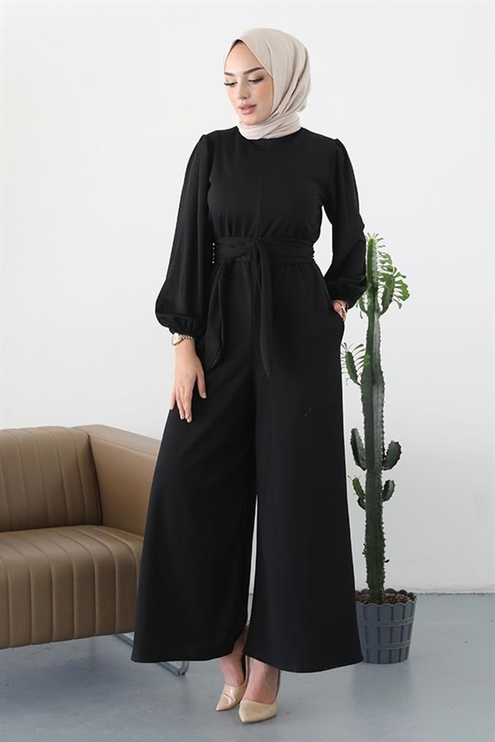 Fulya Arms Elastic Arched Hijab Overalls 357 - Black