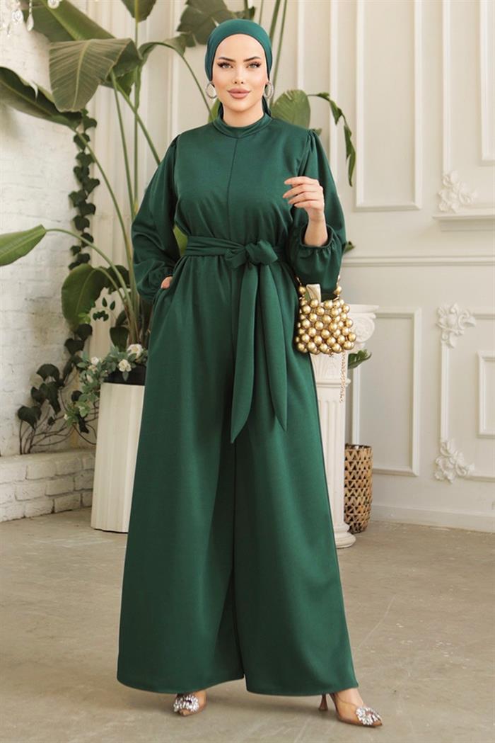 Fulya Arms Elastic Arched Hijab Overalls 357 - Emerald Green
