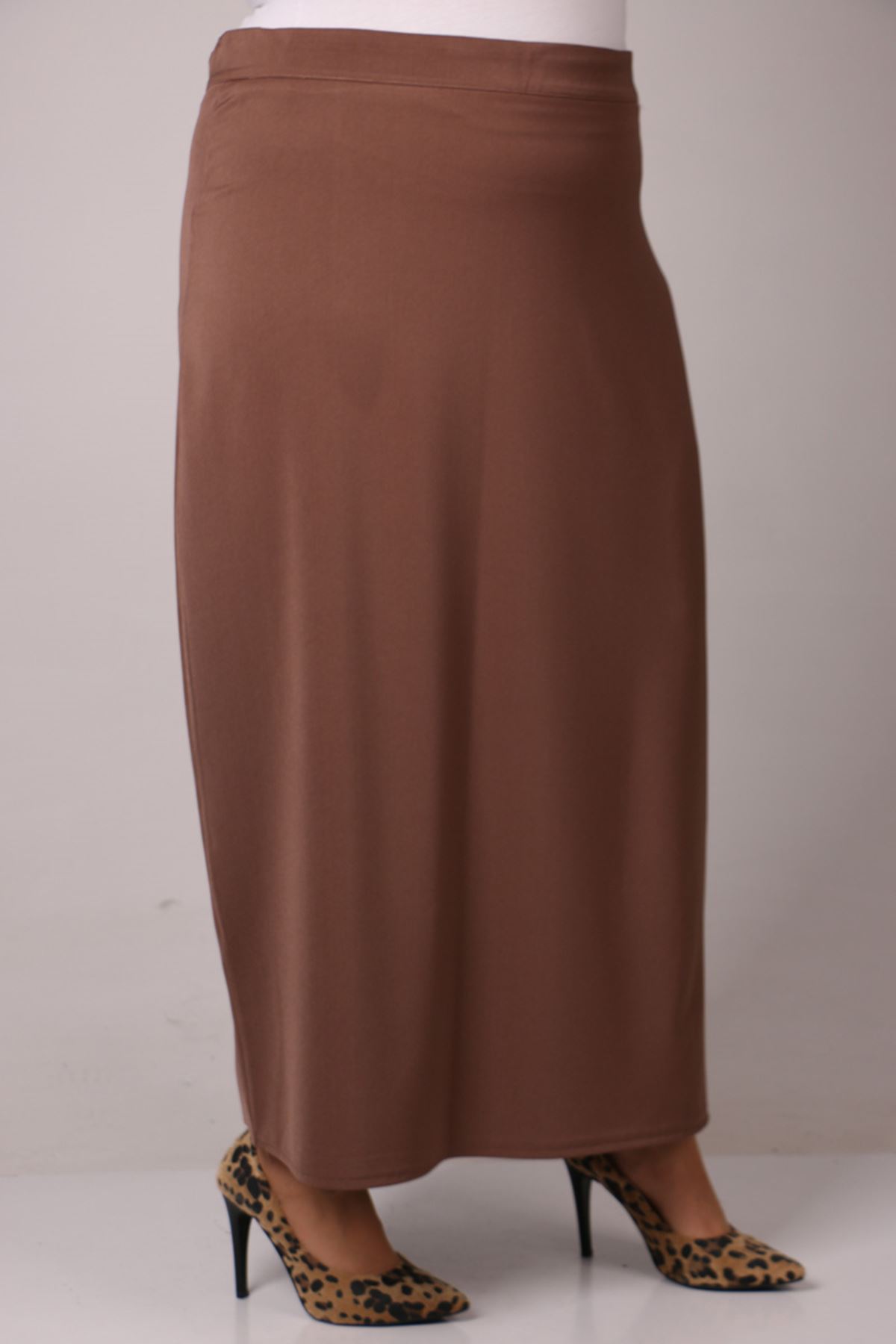 35000 Plus Size Yandan Zipped Kalem Skirt-Mink