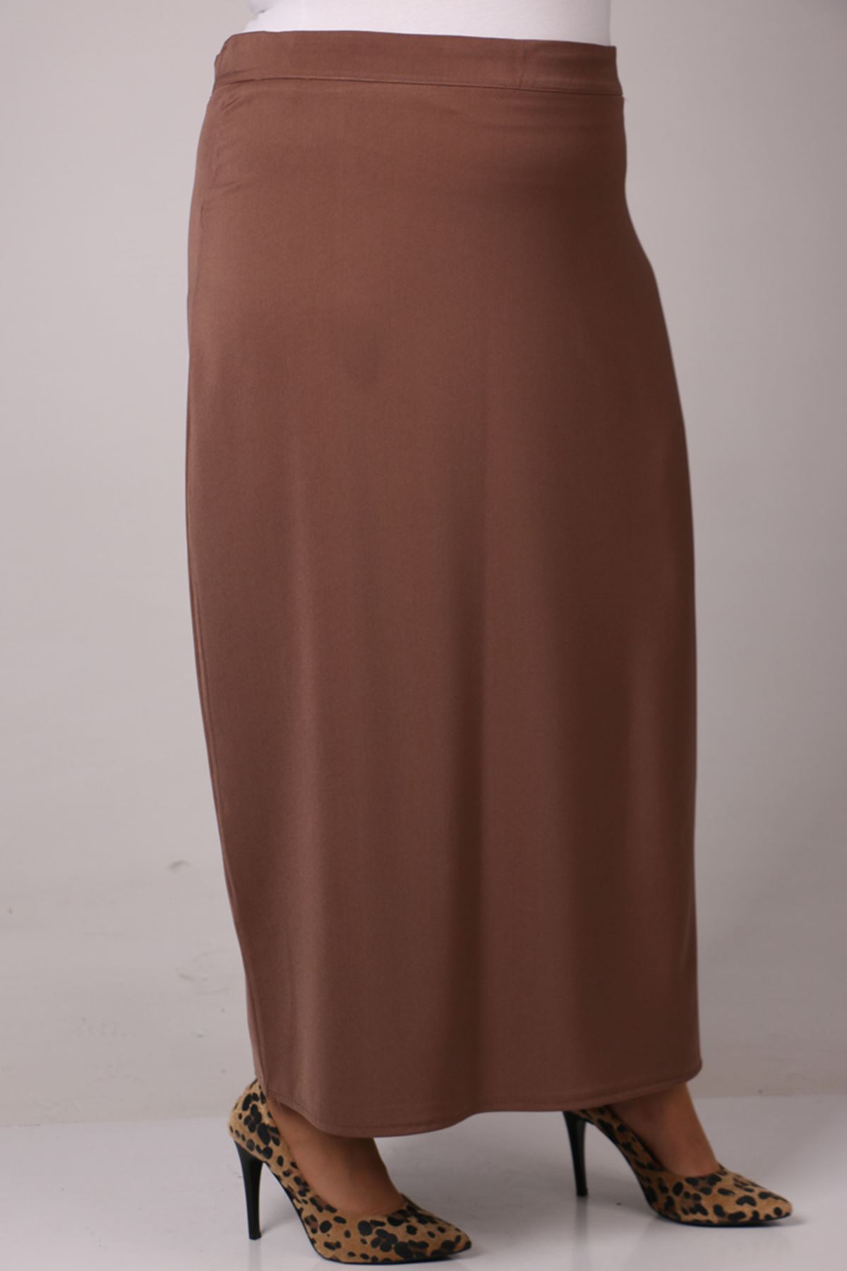 35000 Plus Size Yandan Zipped Kalem Skirt-Mink