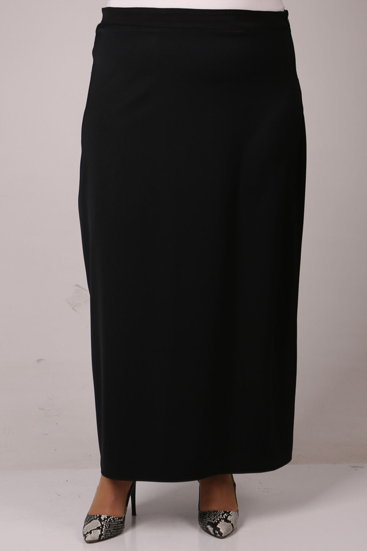 35000 Plus Size Yandan Zipped Kalem Skirt-Black