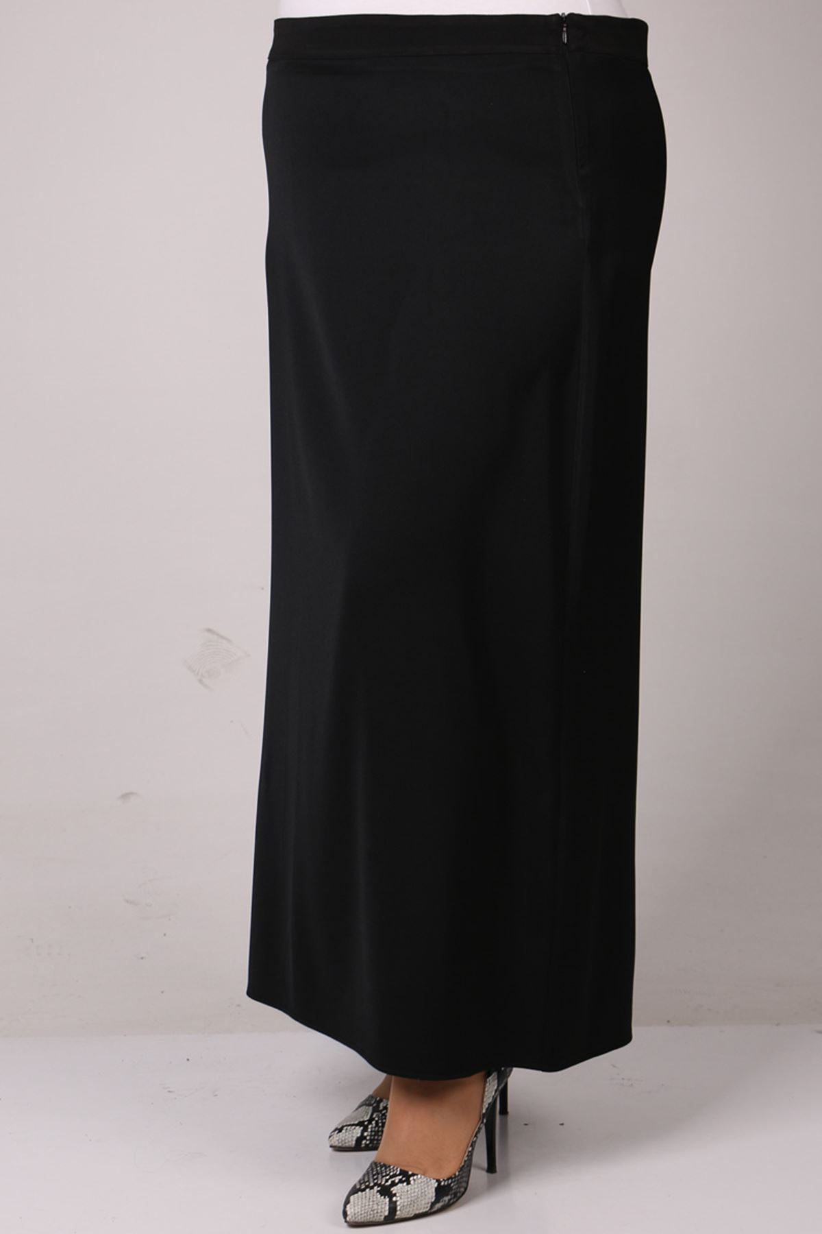 35000 Plus Size Yandan Zipped Kalem Skirt-Black