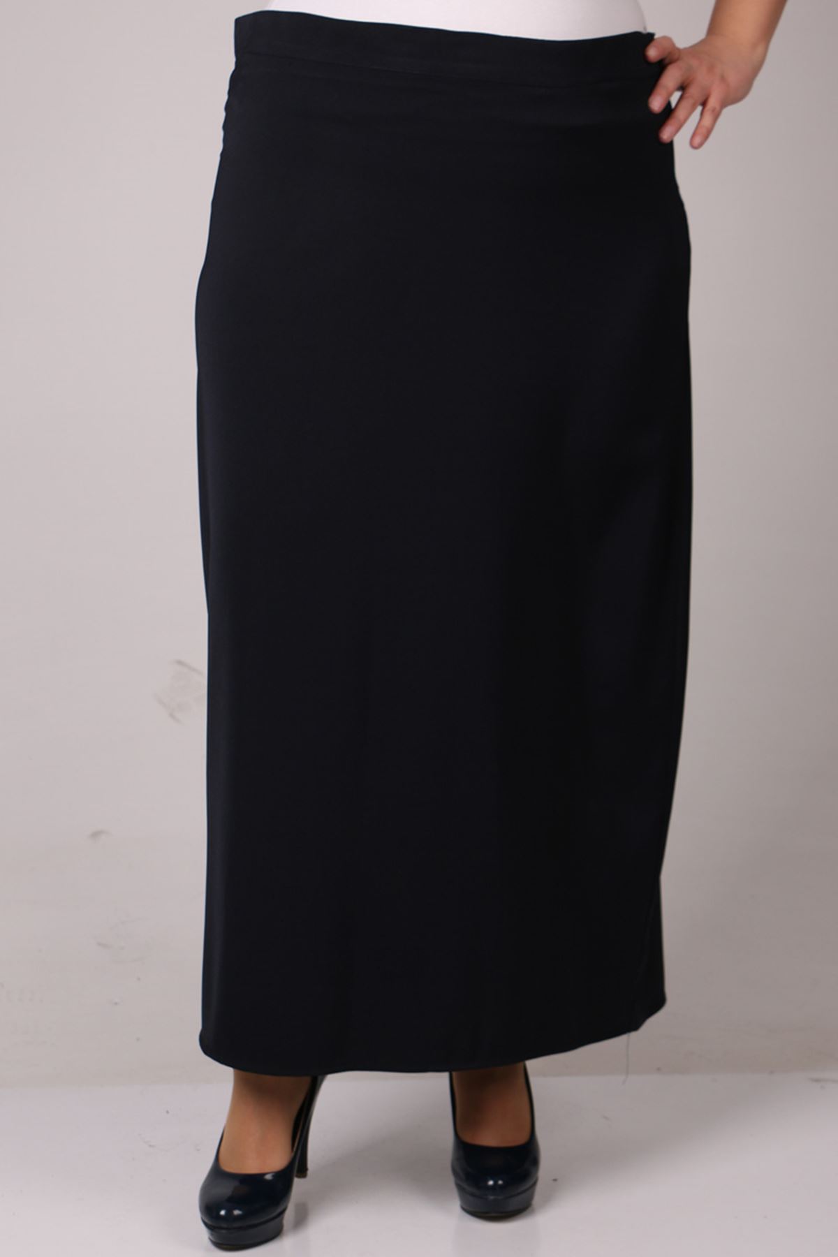 35000 Plus Size Yandan Zipped Kalem Skirt-Navy blue