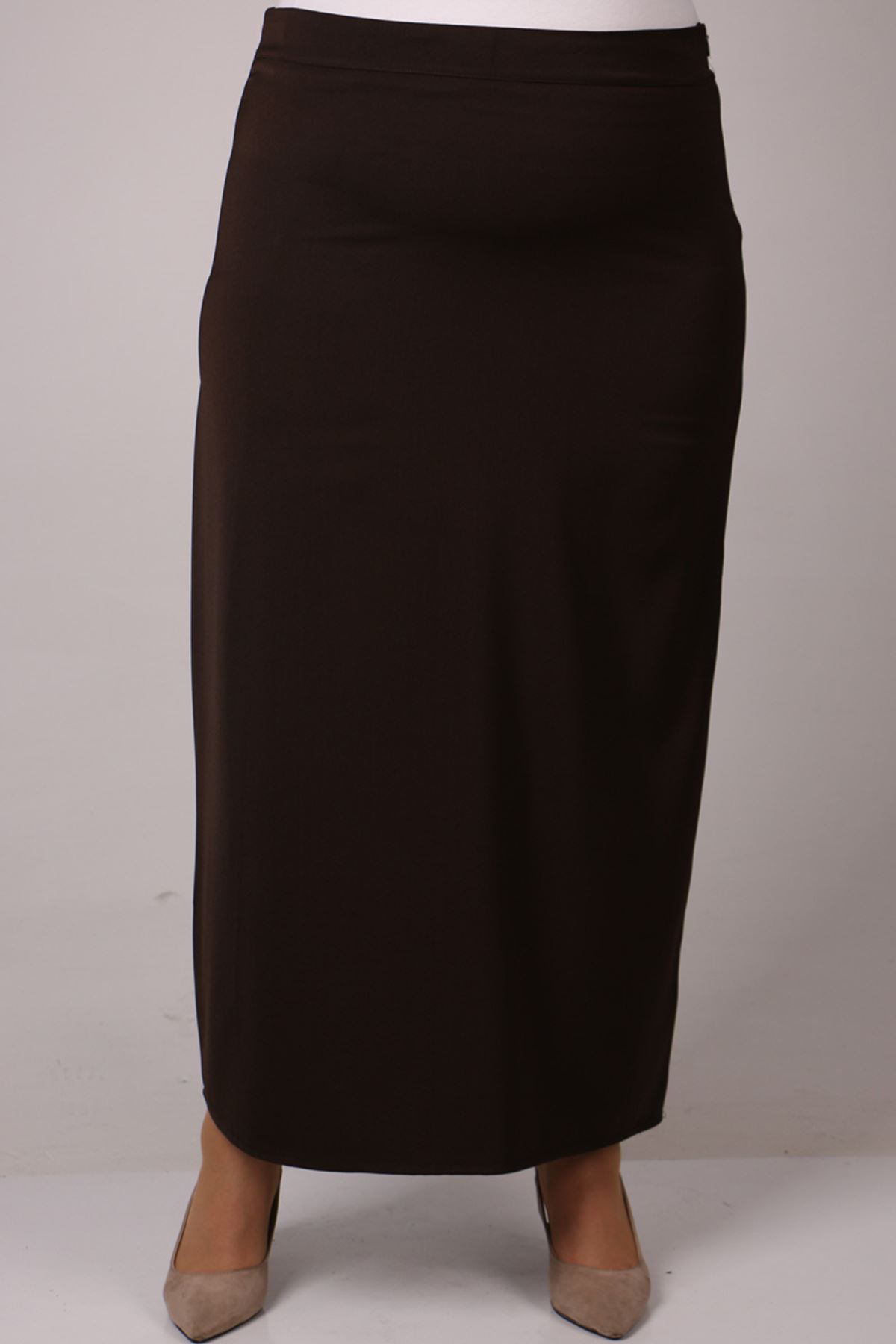 35000 Plus Size Yandan Zipped Kalem Skirt-Brown