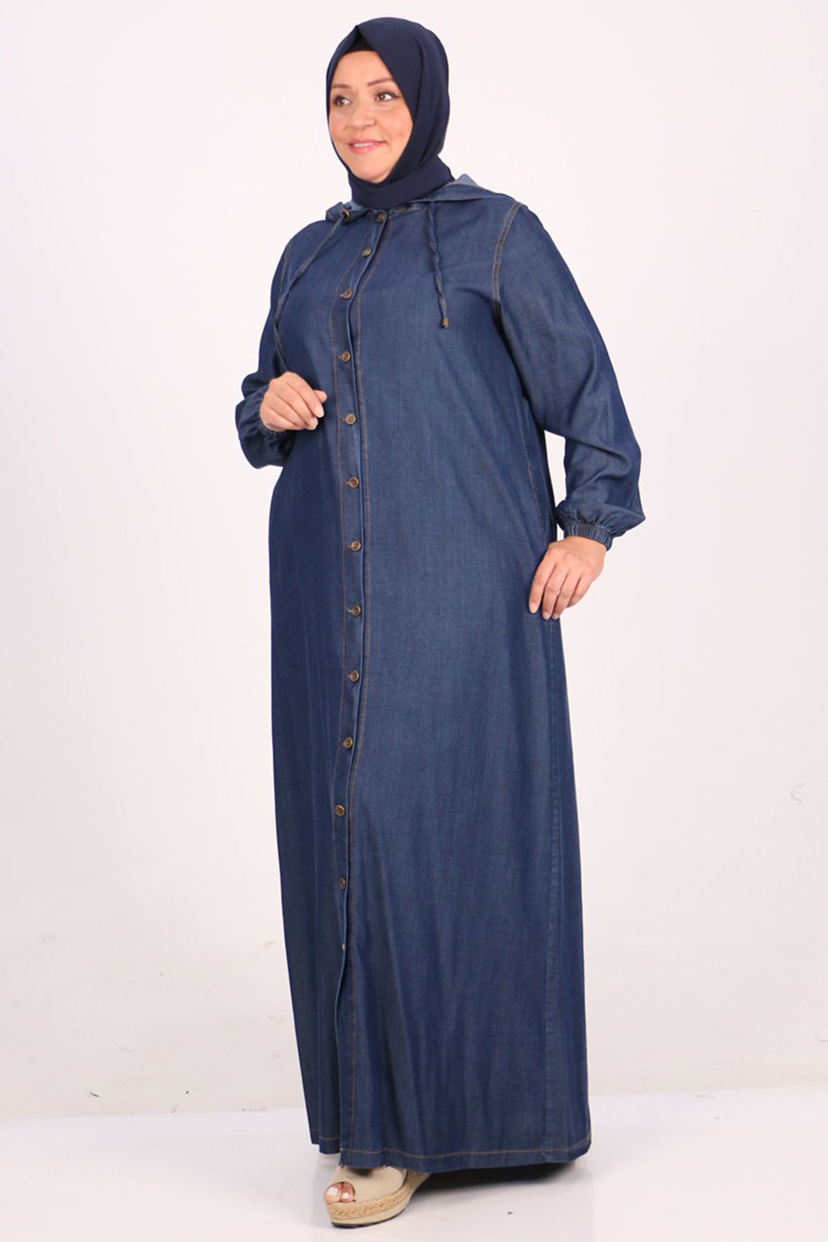 26004 Plus Size Rear A Pleated Jeans Abayas - Navy blue