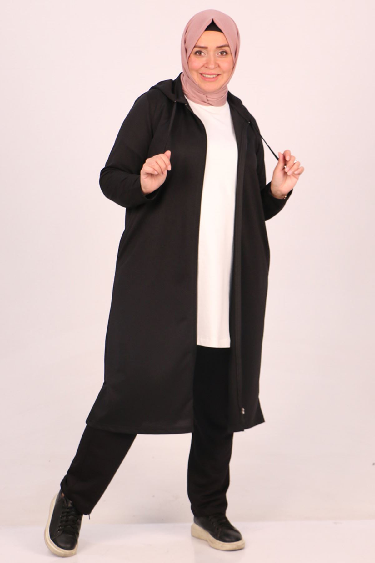 1986 Plus Size Two Yarn Netting Hooded  Track suit suit-Black