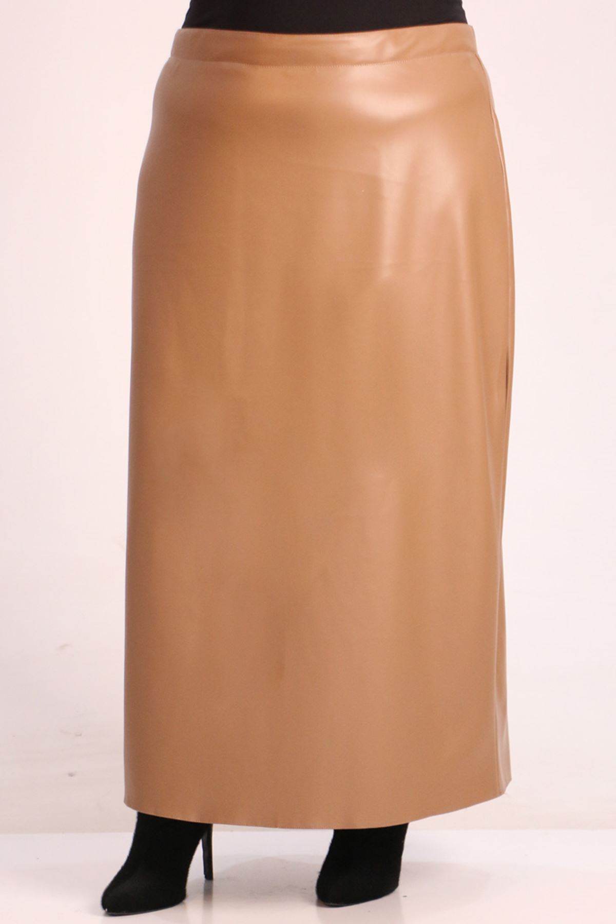 25007 Plus Size Leather Kalem Skirt-Mink
