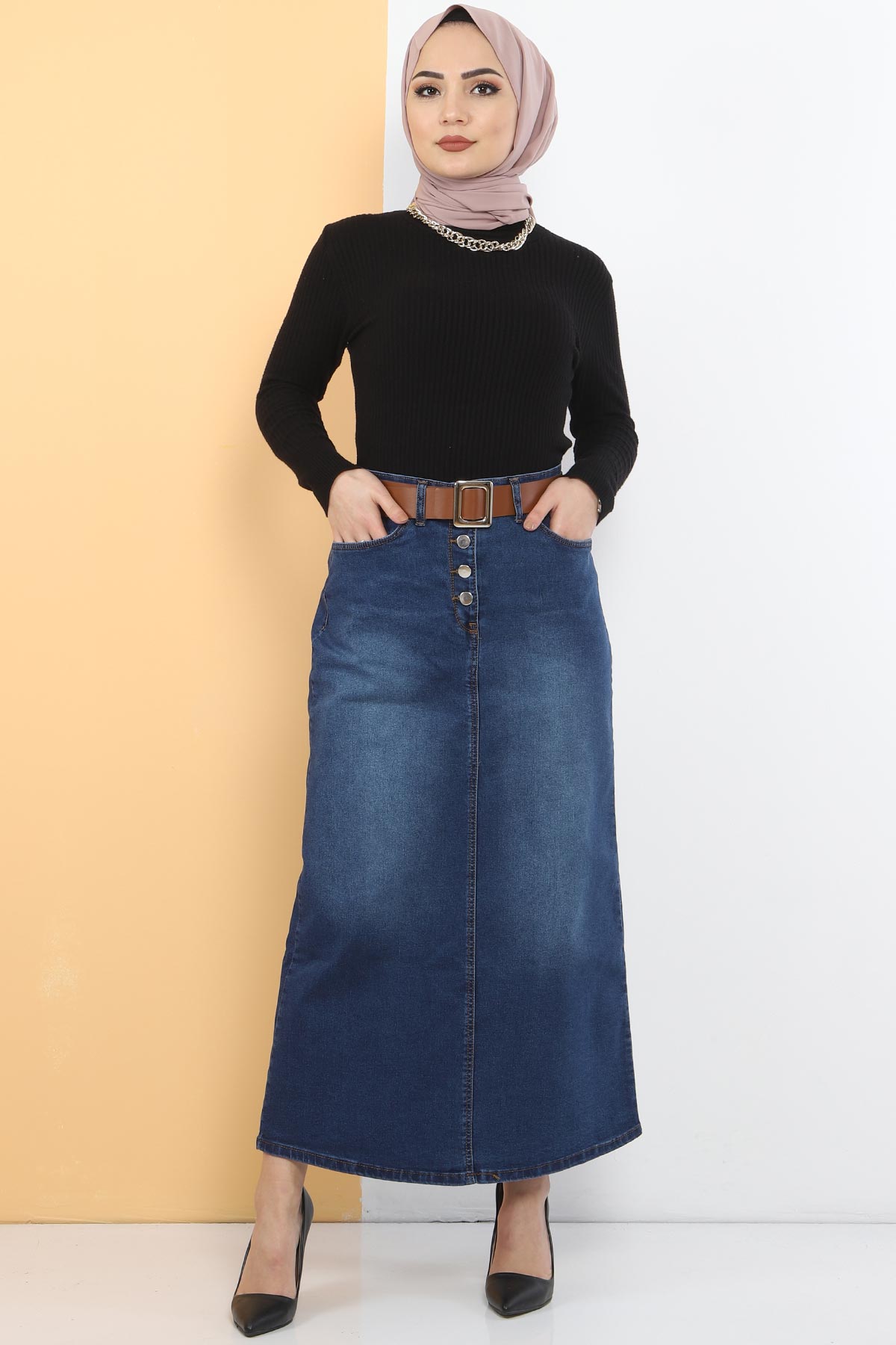 Arched Jeans Skirt TSD231015 Dark Blue