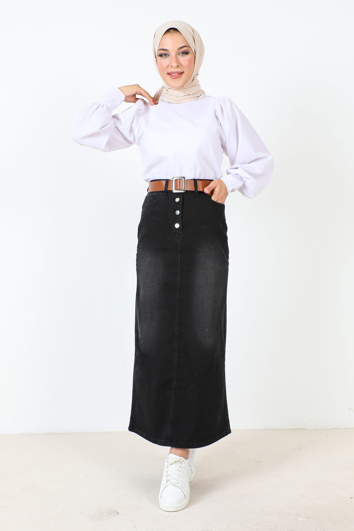 Arched Jeans Skirt TSD231015 Black
